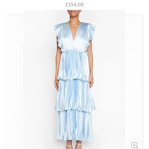 NWT True Decadence Blue satin ruffled tiered “midaxi” dress // send me an offer!